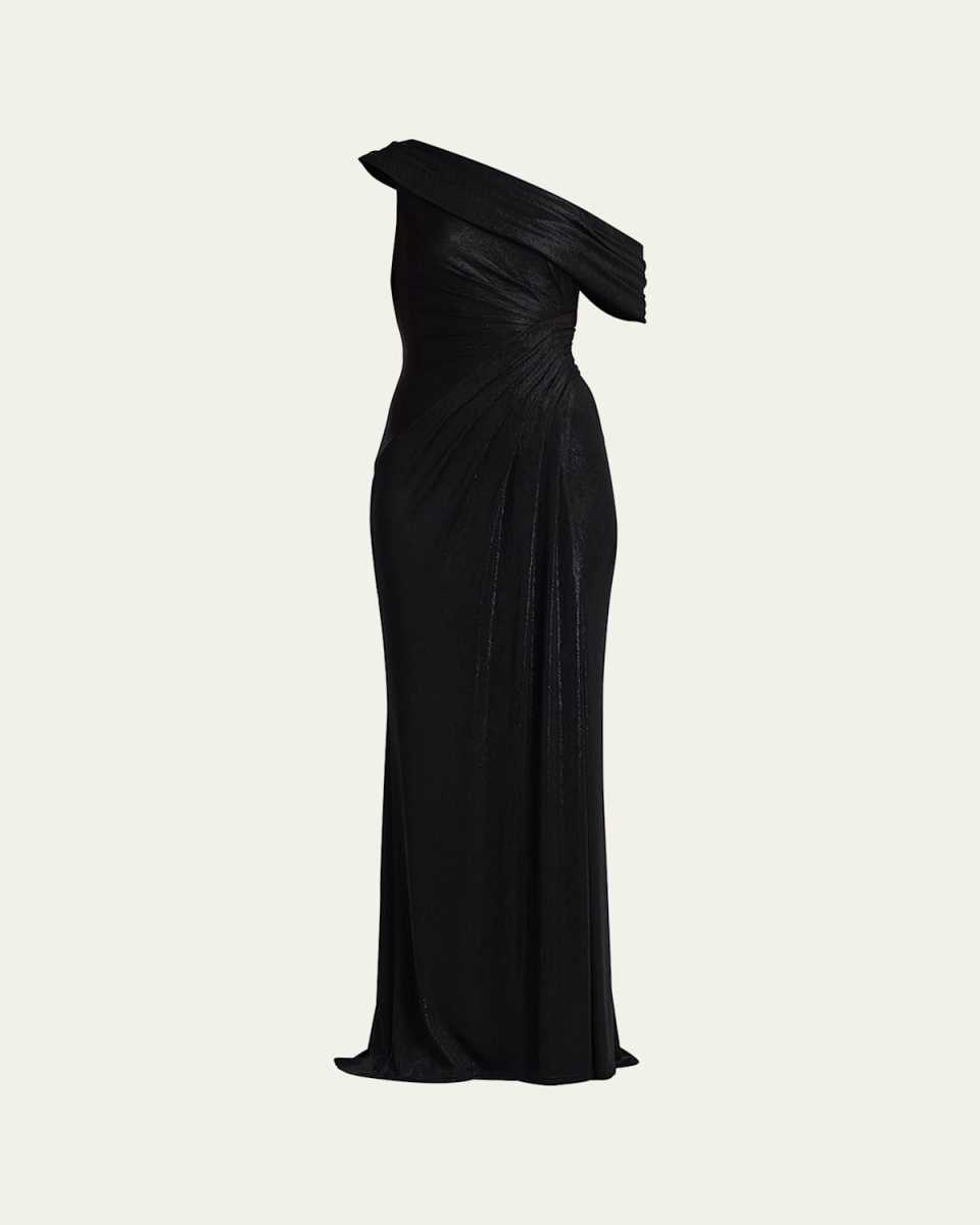 Leary Draped One-Shoulder Gown